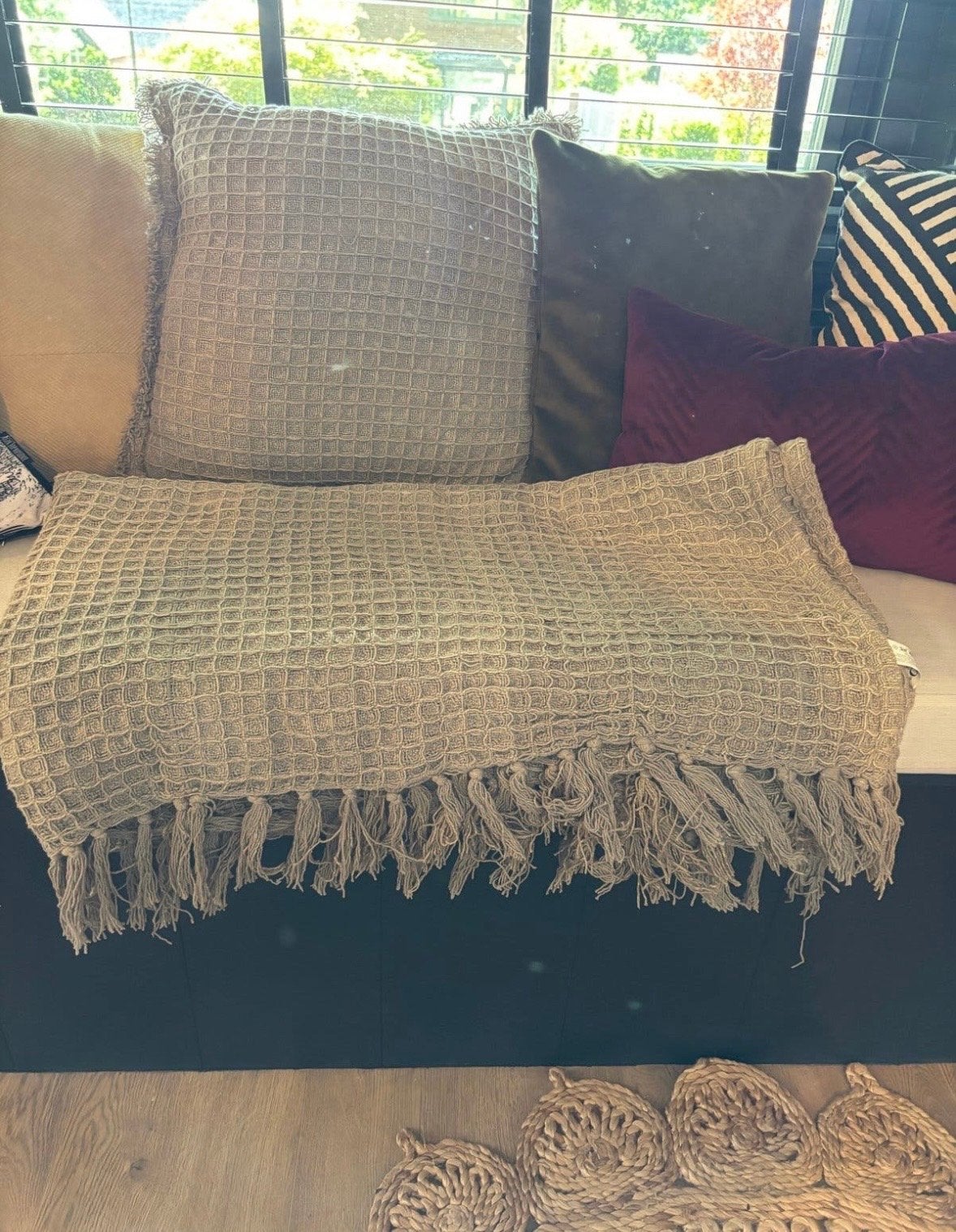 Tiseeco Home Studio wafelkussen en plaid set, Overige merken, Inclusief binnenkussen, Beige, Vierkant