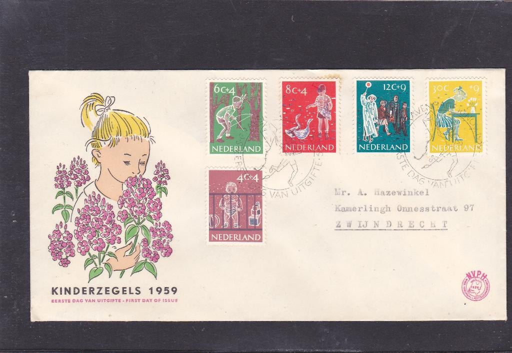 FDC E 41 Kind 1959 (878), Postzegels en Munten, Postzegels | Eerstedagenveloppen, Verzenden, Beschreven, Nederland