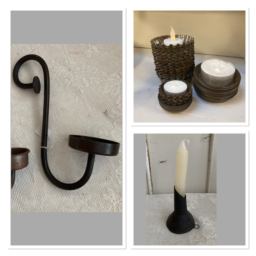 Brocante waxinelichthouders en een kandelaartje, Ophalen of Verzenden