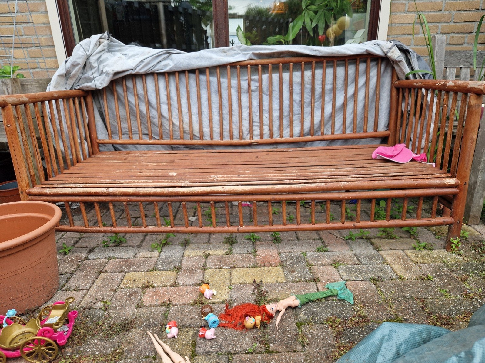 Exotan Bamboe Tuinbank, Ophalen, Gebruikt, Hout