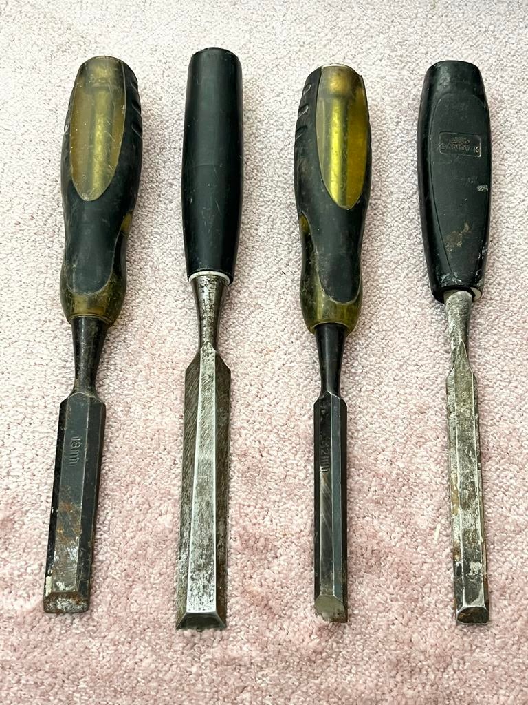 Set van 4 gebruikte beitels (18mm, 12mm, 1/2 inch), Ophalen of Verzenden, Gebruikt