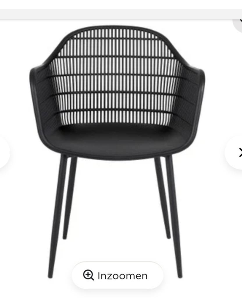 4 stuks zwarte (tuin) kuipstoelen, Ophalen, Zo goed als nieuw, Kunststof