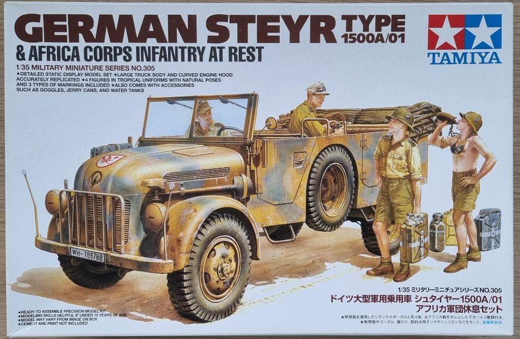 Tamiya #35305 1:35 WWII German Steyr Type1500A/01 & infantry, Hobby en Vrije tijd, Modelbouw | Auto's en Voertuigen, 1:32 tot 1:50