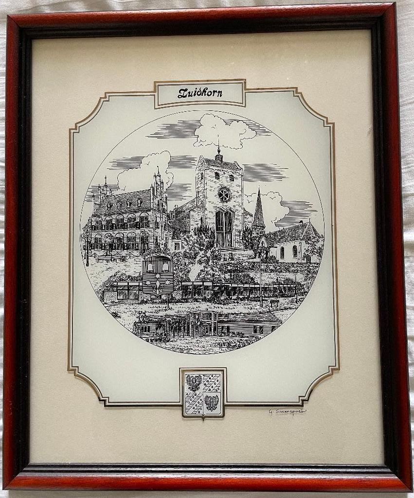 Glasgravure Zuidhorn, Ophalen, 46 cm, 1950 - 1999, Stadsgezicht