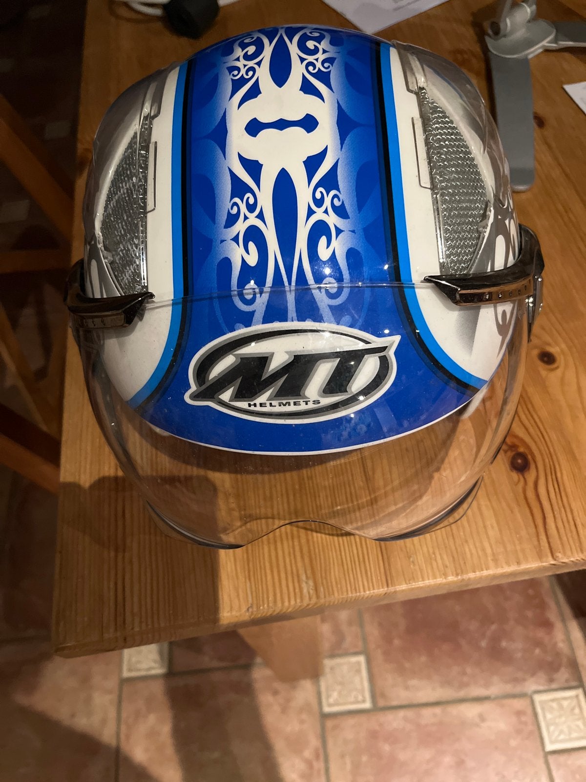 Helm, MT Helmets Motorhelm - Wit/Blauw jet helm - Maat XL, Motoren, Ophalen of Verzenden, Tweedehands, Heren, Overige typen