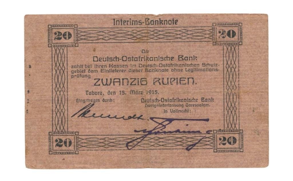 Duits Oost-Afrika 20 Rupien 1915 (Zeer fraai), Ophalen of Verzenden, Duitsland, Los biljet