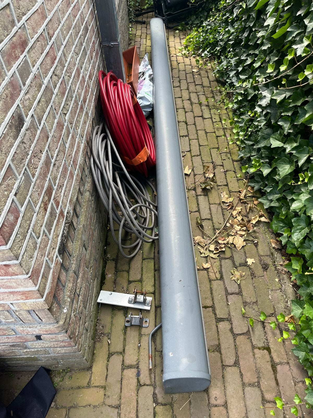 Zonnescherm 4x3m - Grijs knikarmscherm, Ophalen, Gebruikt, 250 cm tot 450 cm, Knikarmscherm