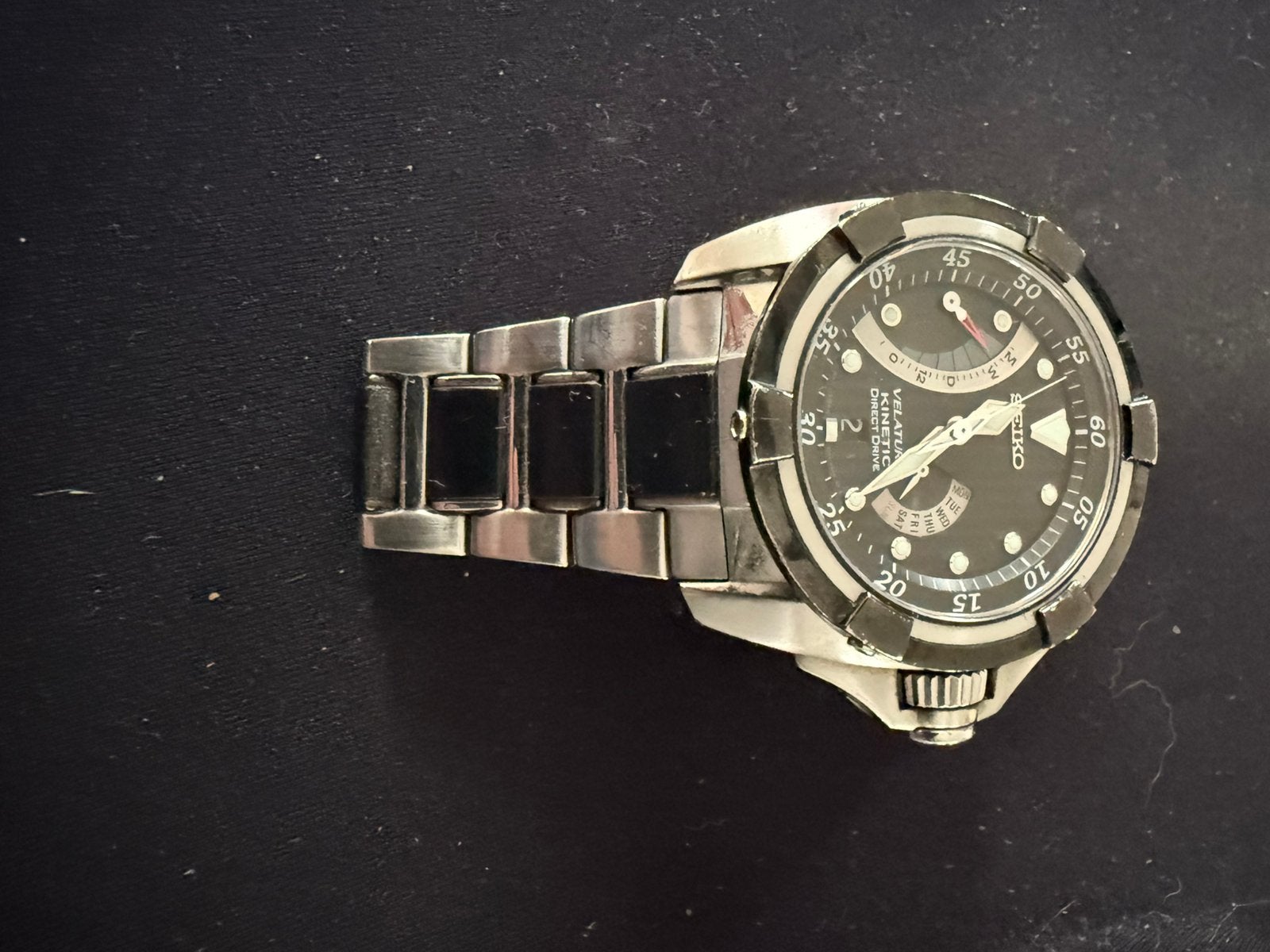 Unieke Seiko Velatura Kinetic Direct Drive herenhorloge goed, Ophalen, Gebruikt, Staal, Polshorloge