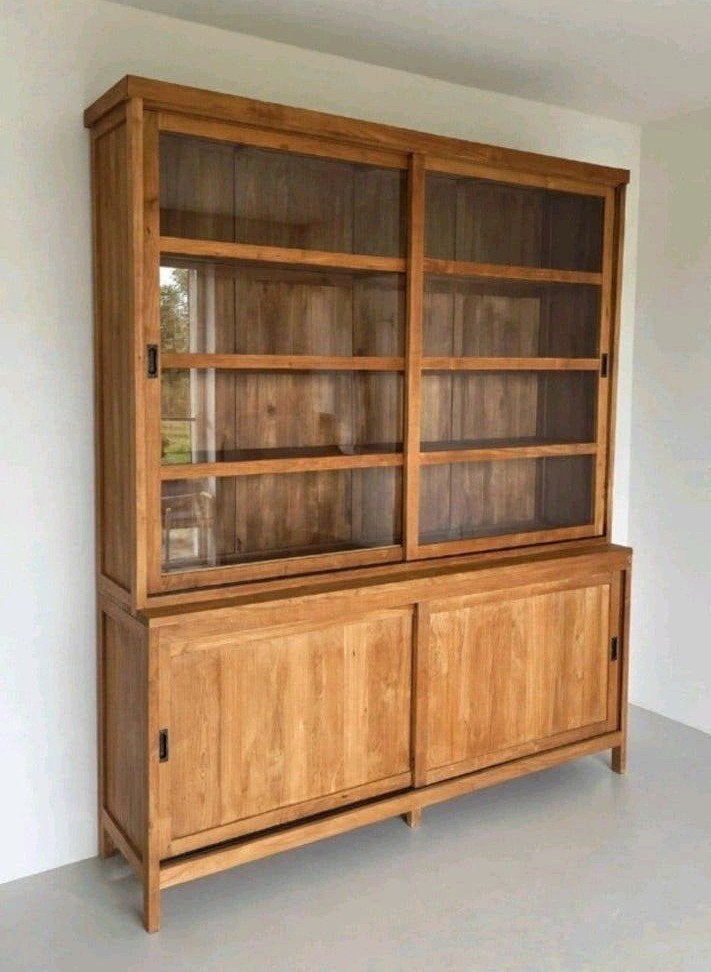 Mooie grote teakhouten Buffet/Winkelkast met schuifdeuren, Ophalen, Met deur(en), 200 cm of meer, Teakhout