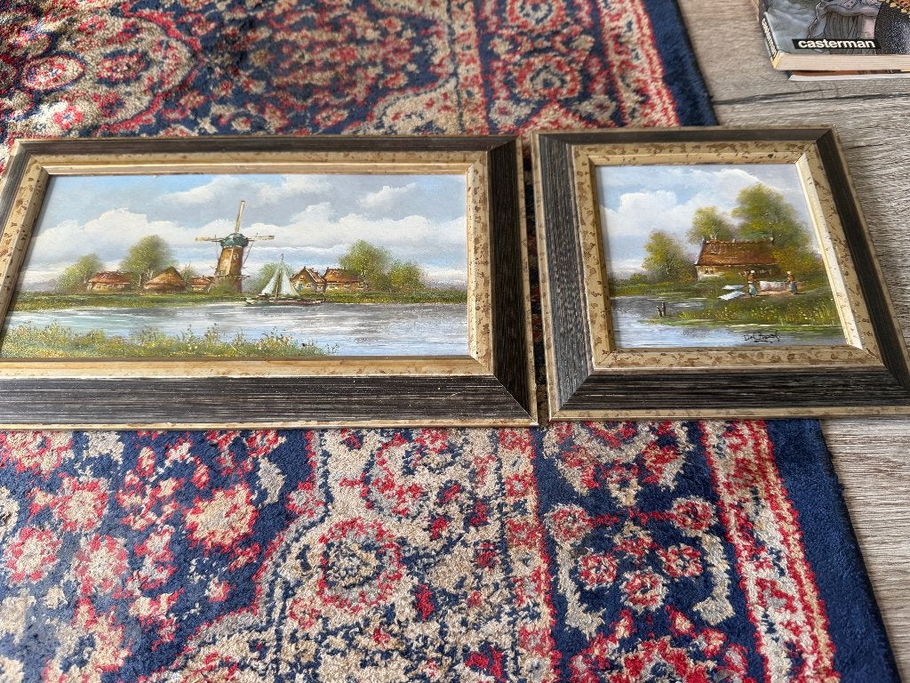 2 Oude Schilderijtjes.., Paneel, Oud hollands, Ophalen of Verzenden, Landschap