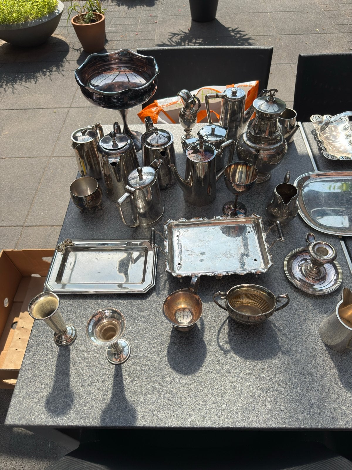 Grote collectie verzilverd servies en decoratie, Antiek en Kunst, Antiek | Goud en Zilver, Ophalen of Verzenden, Zilver