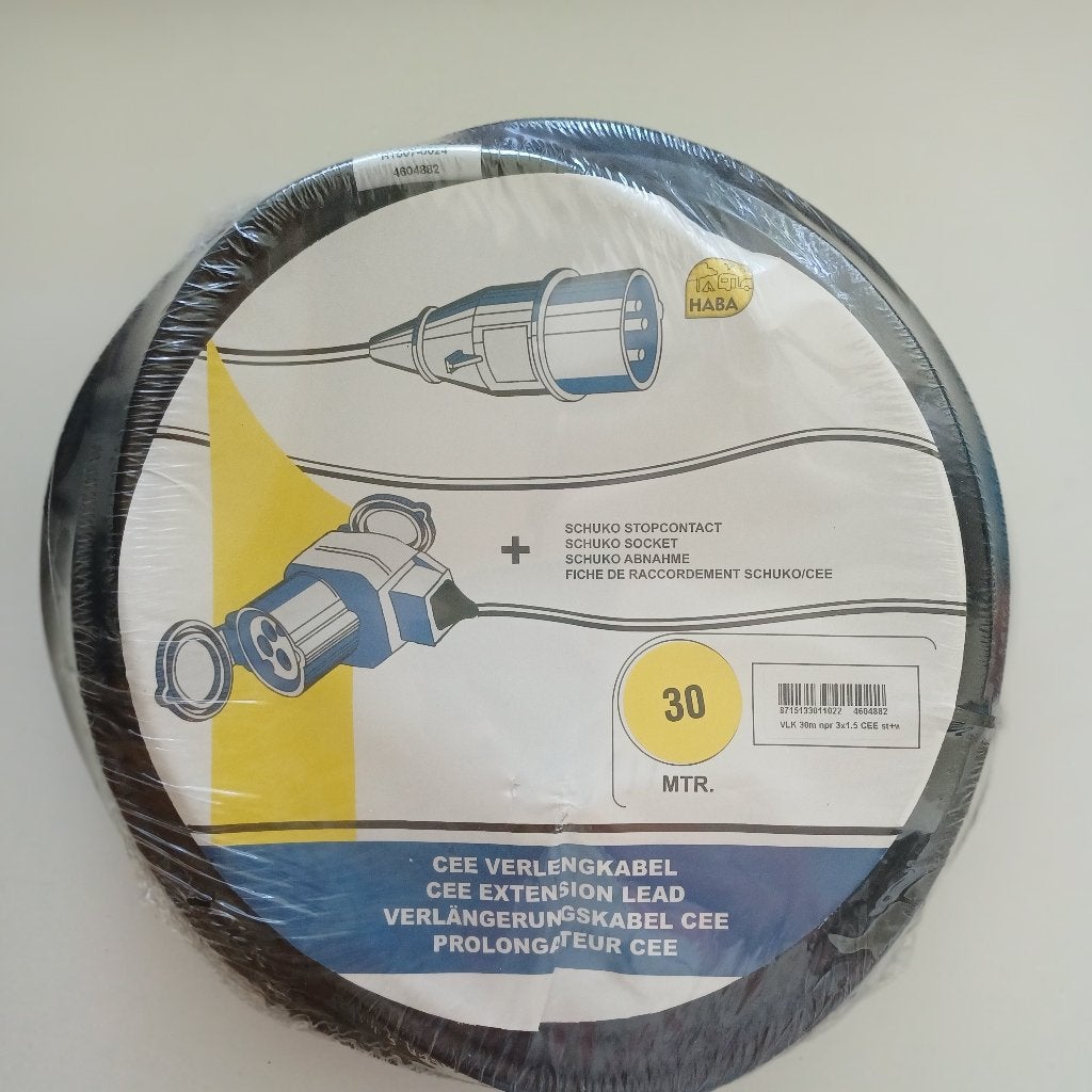 Haba Verlengkabel 30 m CEE Haakse Koppeling, Ophalen, Nieuw