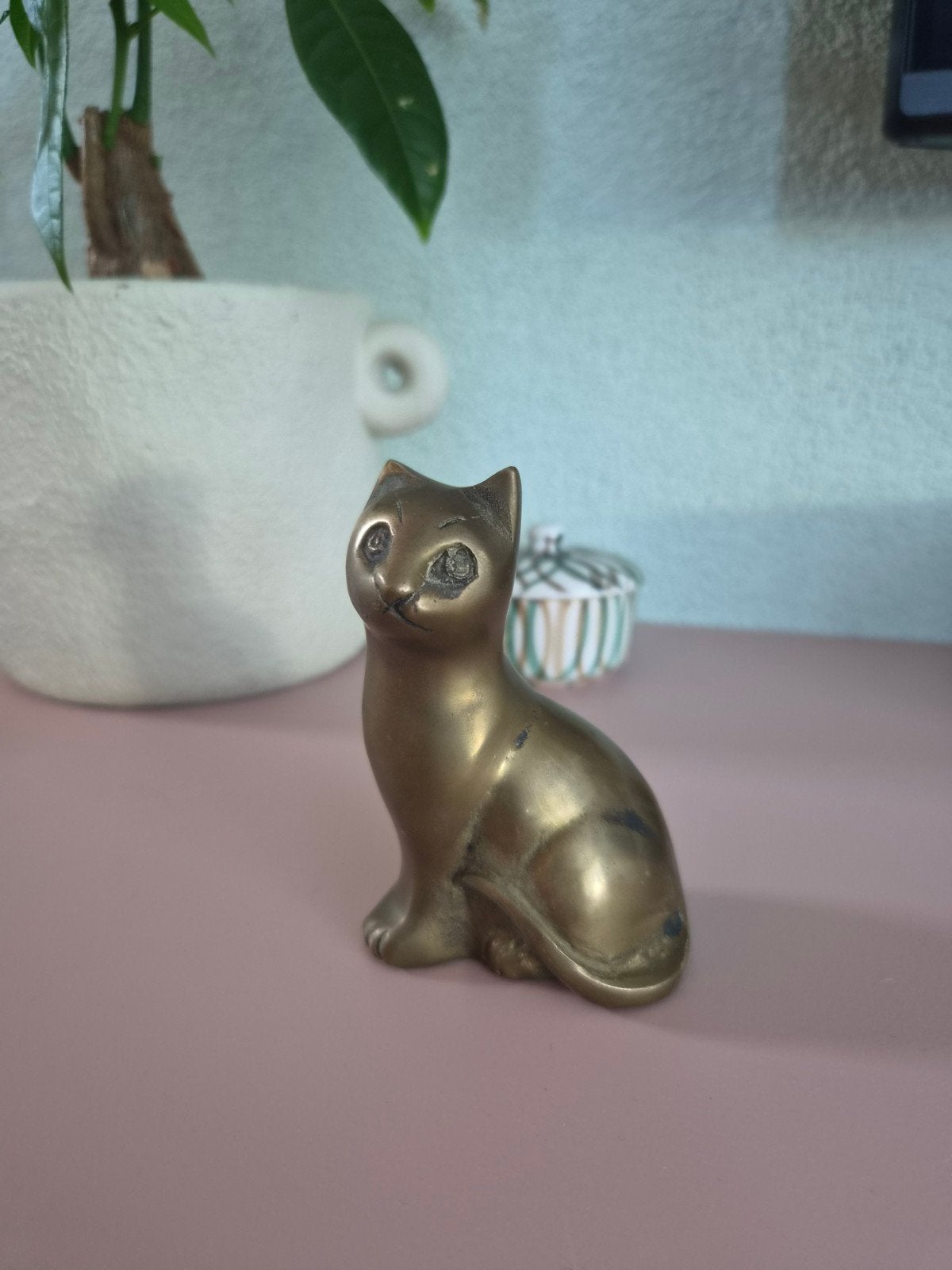 Koperen beeldje kat, vintage Caravell, Antiek en Kunst, Ophalen of Verzenden, Koper