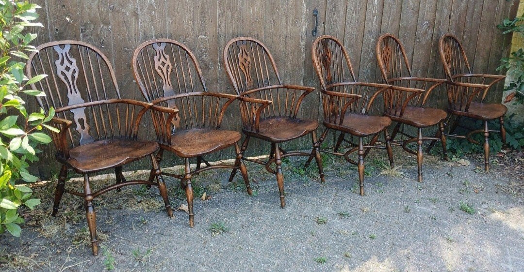 Set van 6 Engelse Windsor stoelen, antiek eikenhout, Ophalen