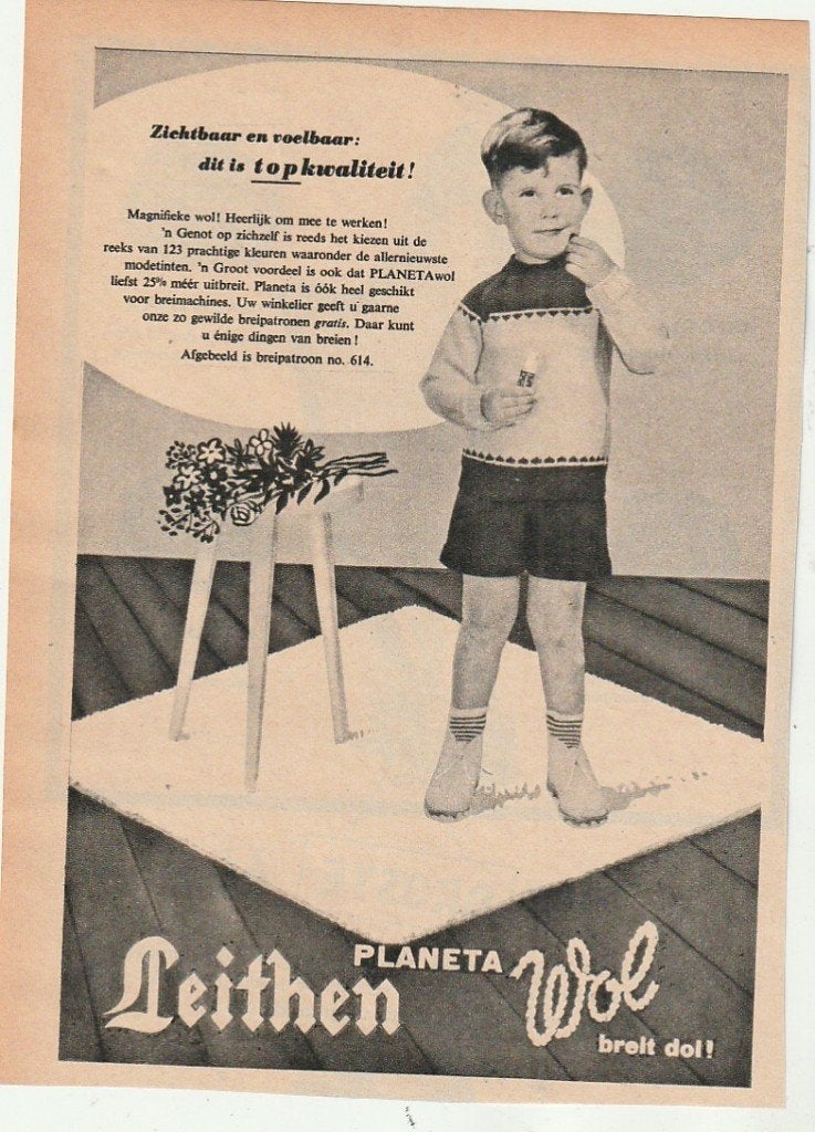 retro reclame 1958 Leithen jongensmode jongetje warme trui, Verzenden, Overige typen