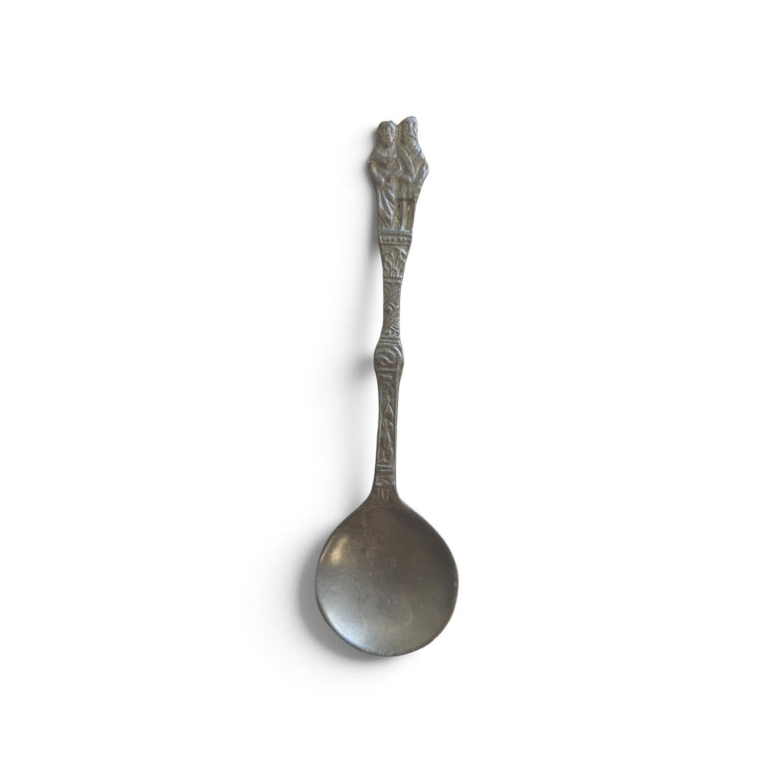 Antieke lepel met gegraveerde figuren, Antiek en Kunst, Ophalen of Verzenden