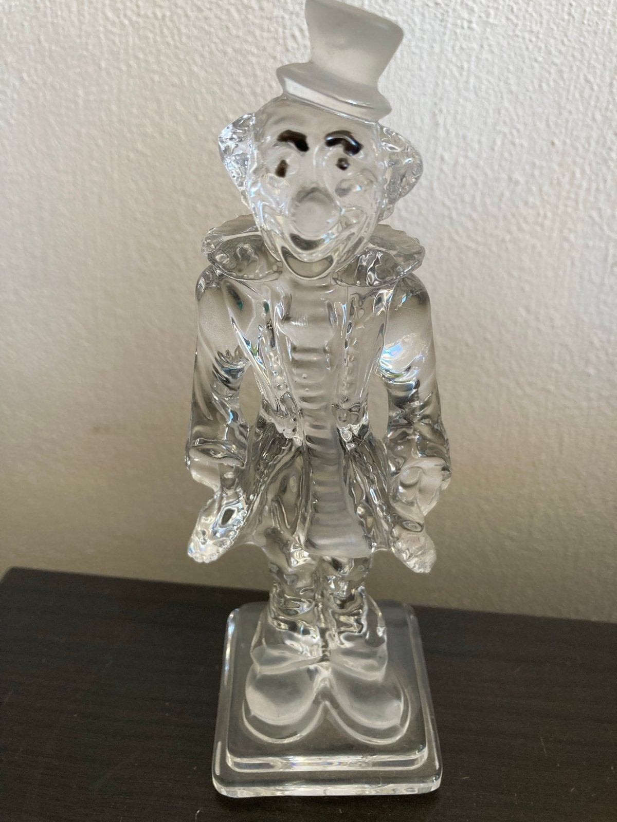 Glazen clown beeldje - helder en mat glas - 16,5cm, Antiek en Kunst, Ophalen of Verzenden