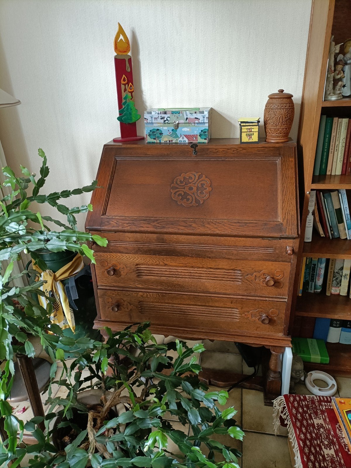 Antiek eikenhouten secretaire met lade teab, Ophalen