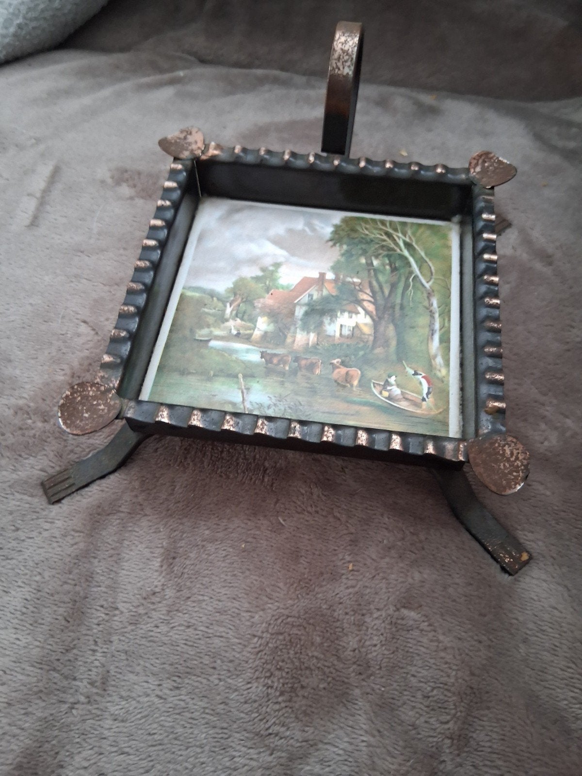 Vintage asbak met landschapstafereel, Ophalen of Verzenden