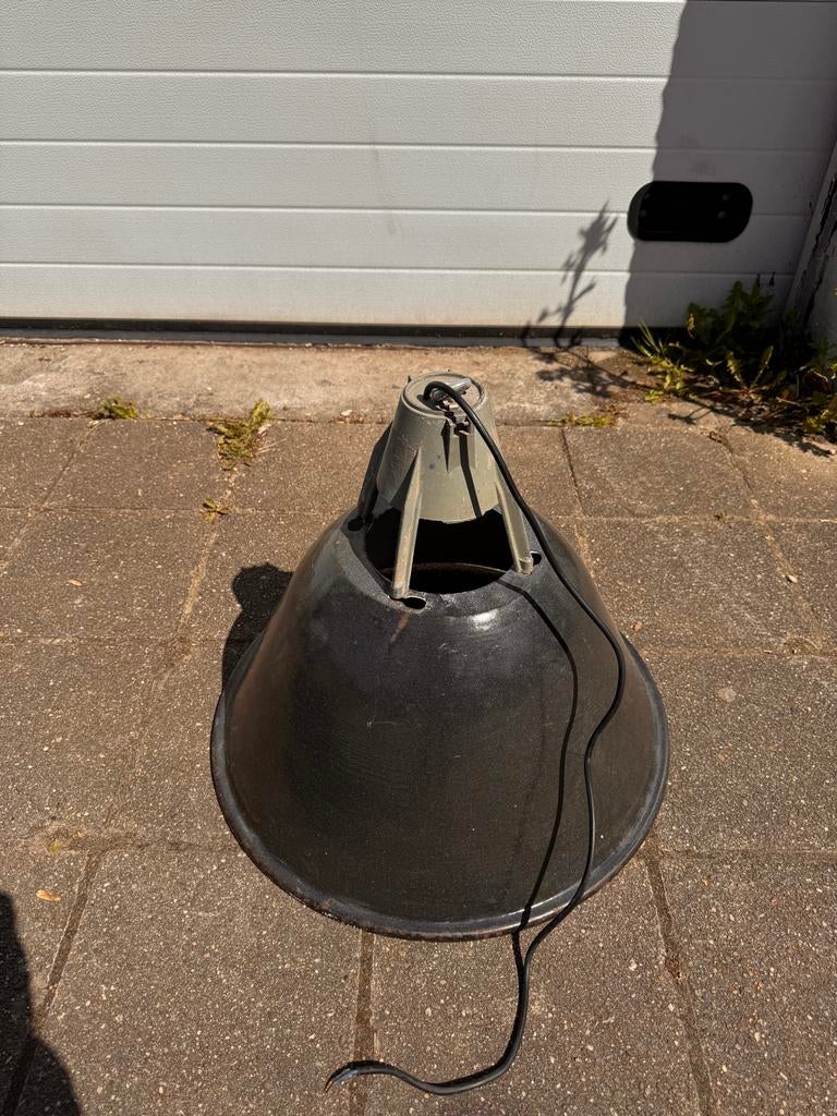 Vintage Industriële Lampenkap - Zwart/Wit Emaille, Ophalen, Gebruikt, Industrieel