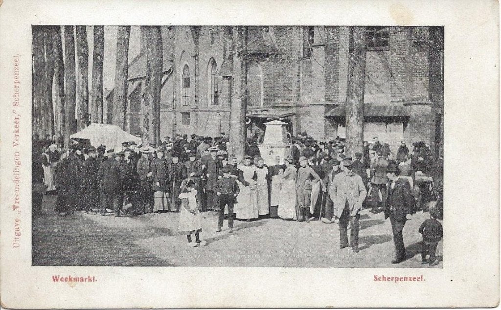 Scherpenzeel (Gld.) Weekmarkt met veel Volk, ca. 1900, Ophalen of Verzenden, Voor 1920, Ongelopen, Gelderland