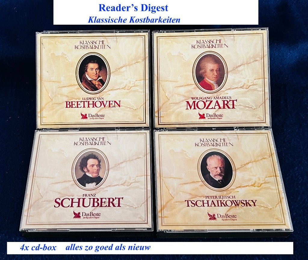 CD's Beethoven Mozart Schubert Tsjaikovski Readers Dig, Ophalen, Boxset, Zo goed als nieuw, Classicisme