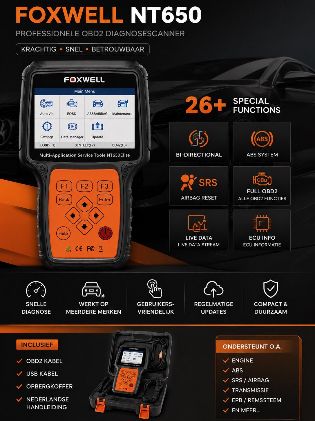 Foxwell NT650 Professionele OBD2 Diagnosescanner, Ophalen of Verzenden, Nieuw