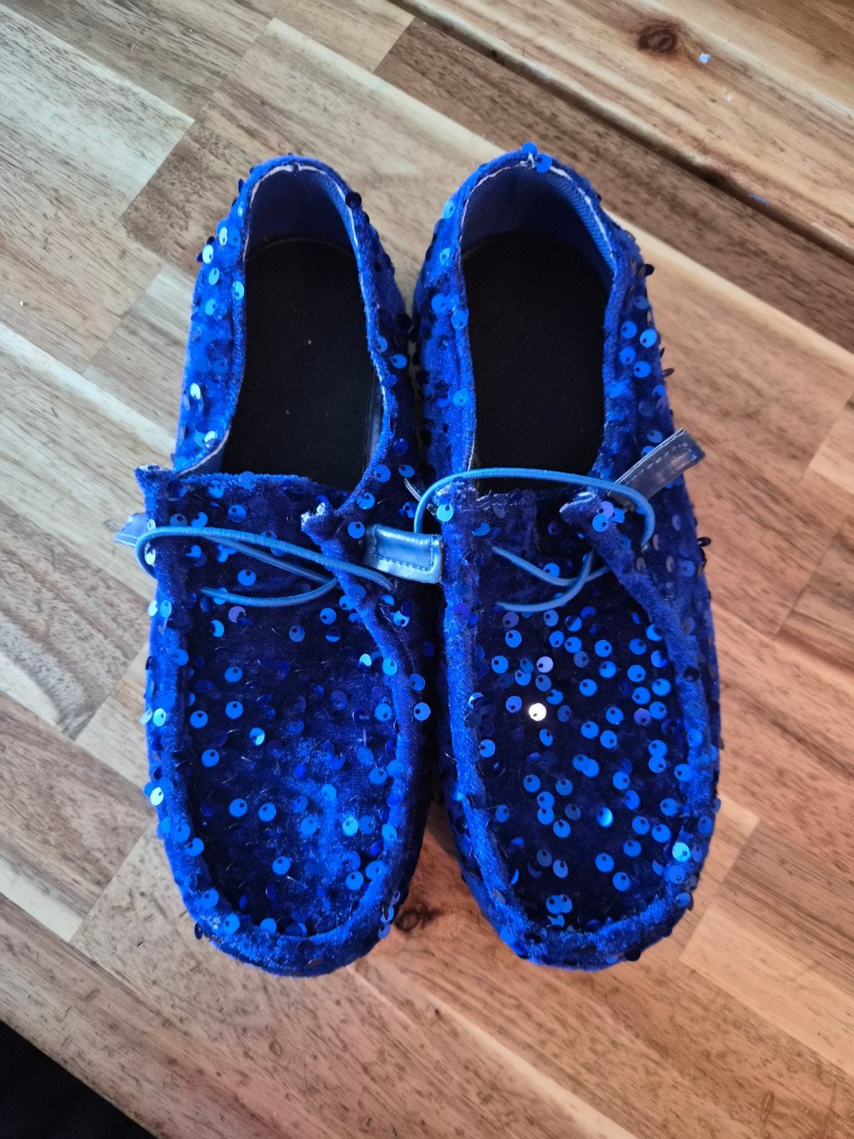 Blauwe instappers met pailletten, maat 37, Ophalen of Verzenden, Zo goed als nieuw, Blauw, Instappers