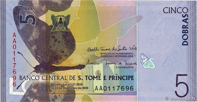 São Tomé en Príncipe bankbiljet 5 Dobras 2020, Pick 76a, Postzegels en Munten, Ophalen of Verzenden, Overige landen, Los biljet