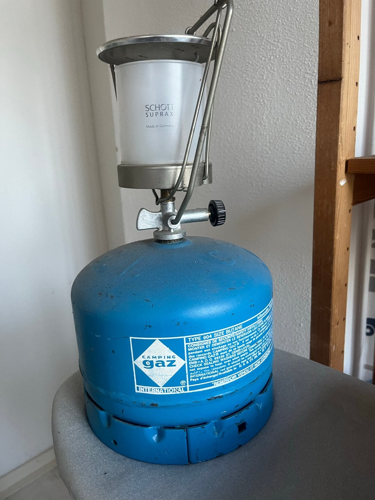 Campingaz gaslamp met Schott Suprax glas, Ophalen, Gebruikt