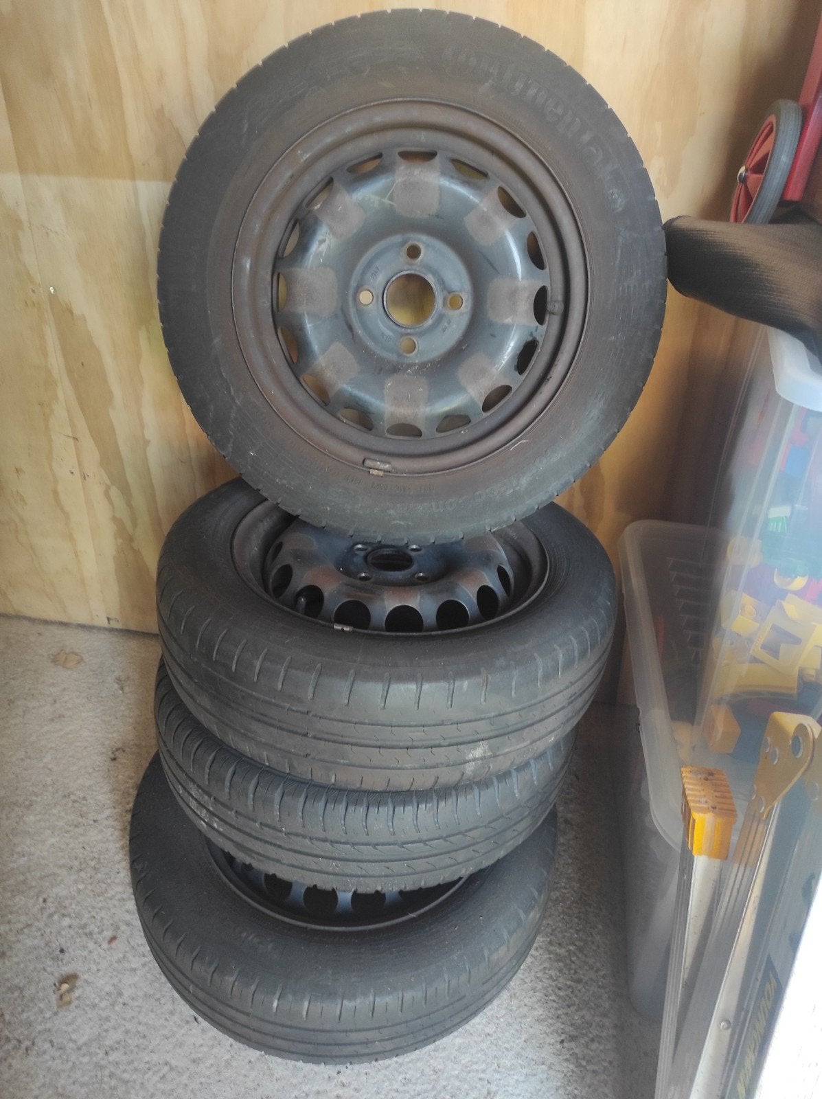 Continental 165/65 R14 T banden en velgen, citroen c1, Ophalen, Gebruikt