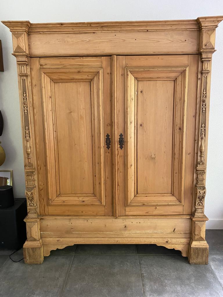 Hoge zware massief grenen Gründerzeit kast uit ca. 1880, Antiek en Kunst, Antiek | Meubels | Kasten, Ophalen
