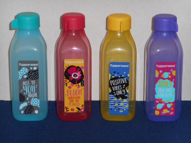 Eco Fles 500 ml vierkant met opdruk Tupperware, nieuw, Ophalen of Verzenden, Nieuw, Blauw