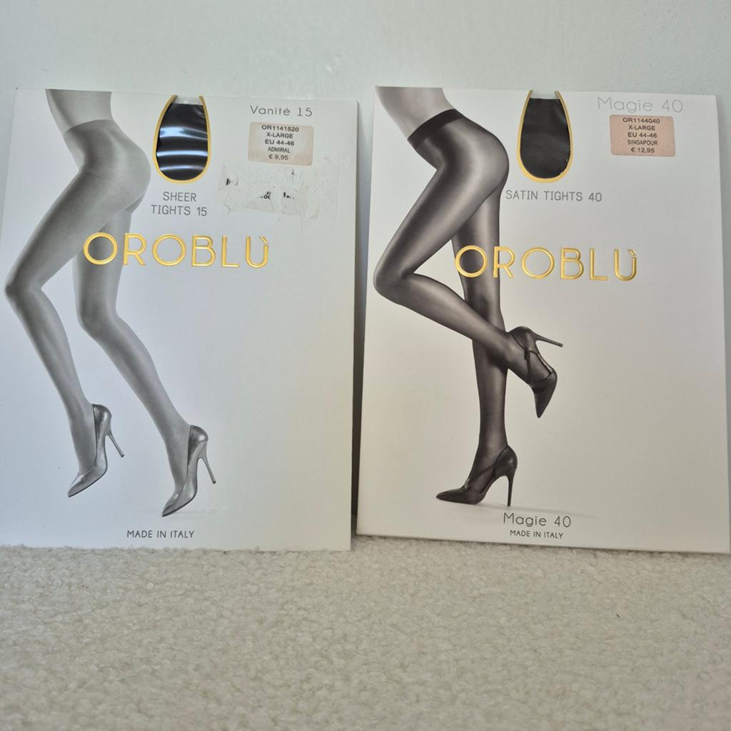 2 Nieuwe Zwarte Satijnen Panty's, Maat 44, Made in Italië, Zwart, Nieuw, Ophalen of Verzenden, Maat 44/46 (L)