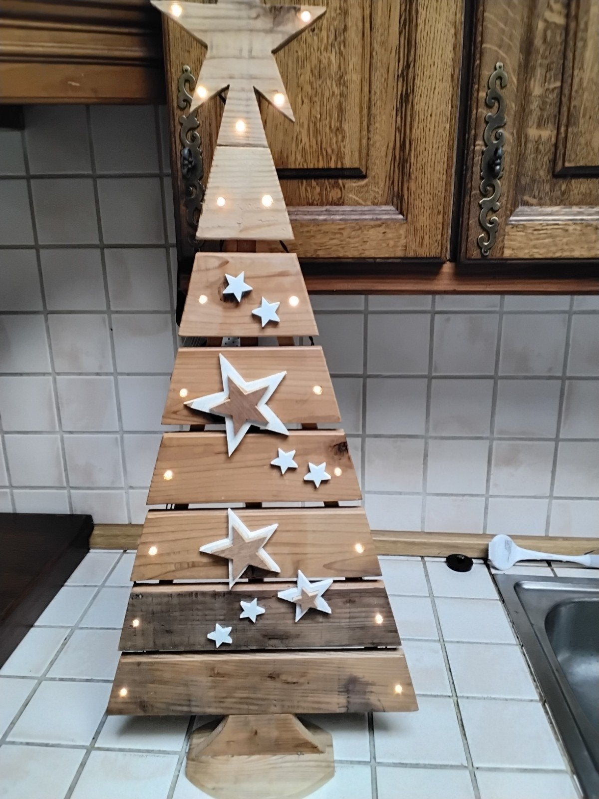 schitterende houten kerstboom met verlichting, Diversen, Ophalen