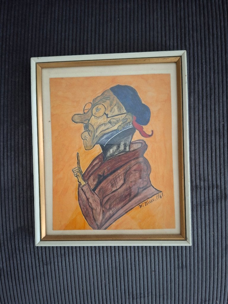 Schilderij/tekening, Antiek en Kunst, Ophalen, Tekening, Gemengde techniek, Ingelijst