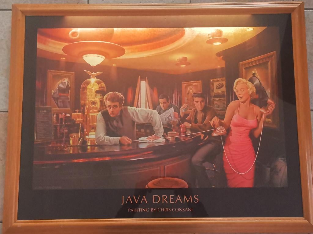 Java Dreams poster LED mancave bar Marilyn Monroe James Dean, Minder dan 50 cm, Ophalen of Verzenden, Zo goed als nieuw, Foto of Poster