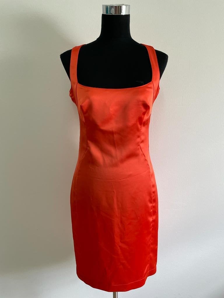 J264 - Oranje designer Just Cavalli jurk maat 42 valt als S, Kleding | Dames, Jurken, Maat 42/44 (L), Oranje, Ophalen of Verzenden
