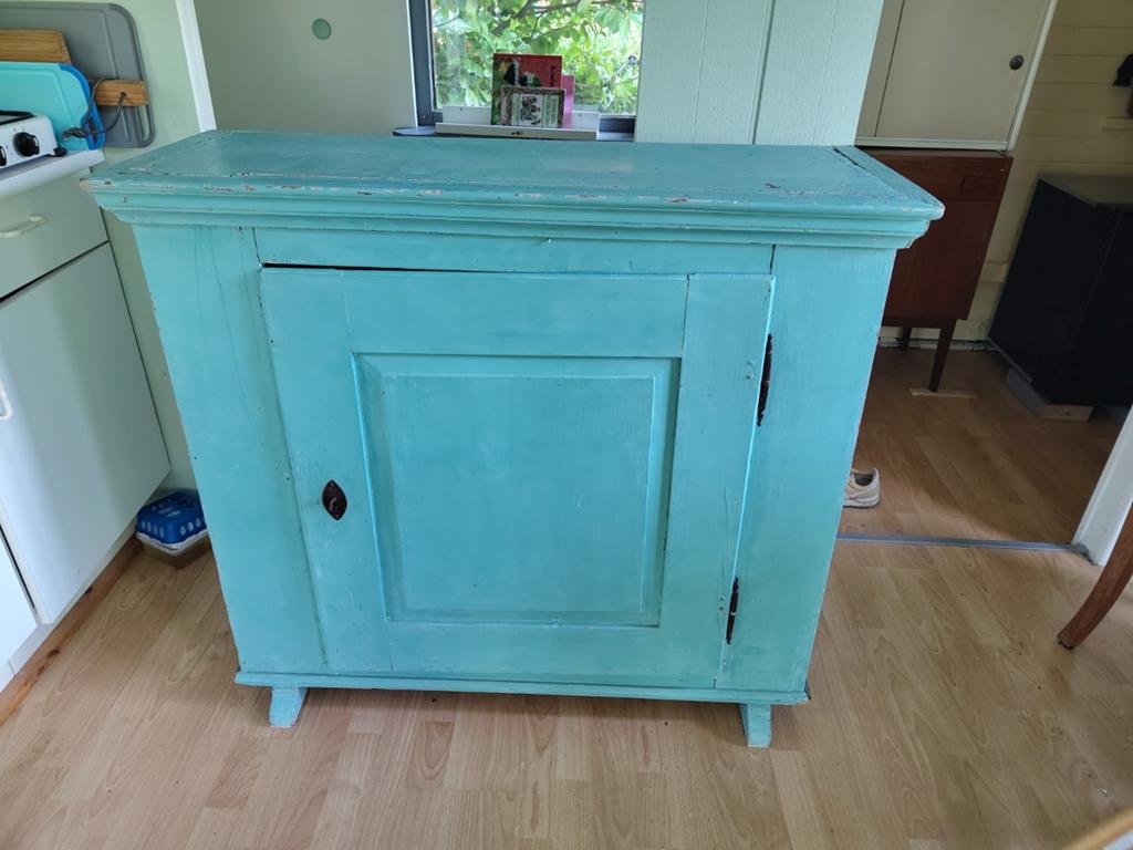 Vintage turquoise kastje met planken, Ophalen