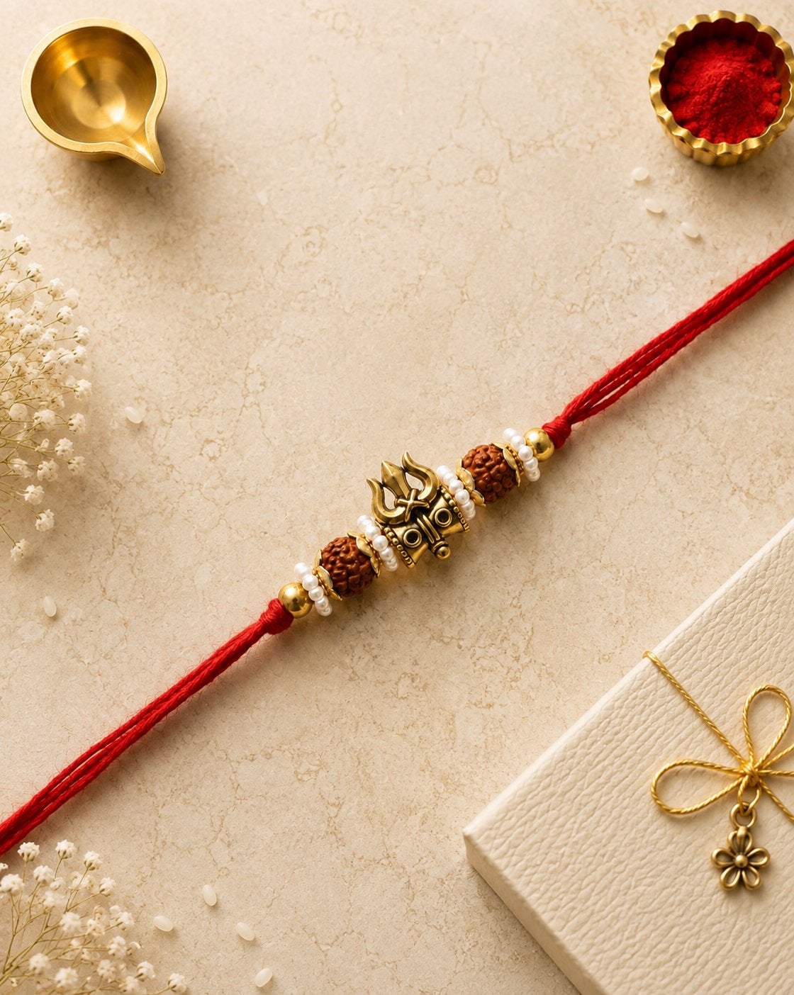 Traditionele Indiase Rakhi Armband met Shiva Trident, Overige materialen, Nieuw, Ophalen of Verzenden, Met bedels of kralen
