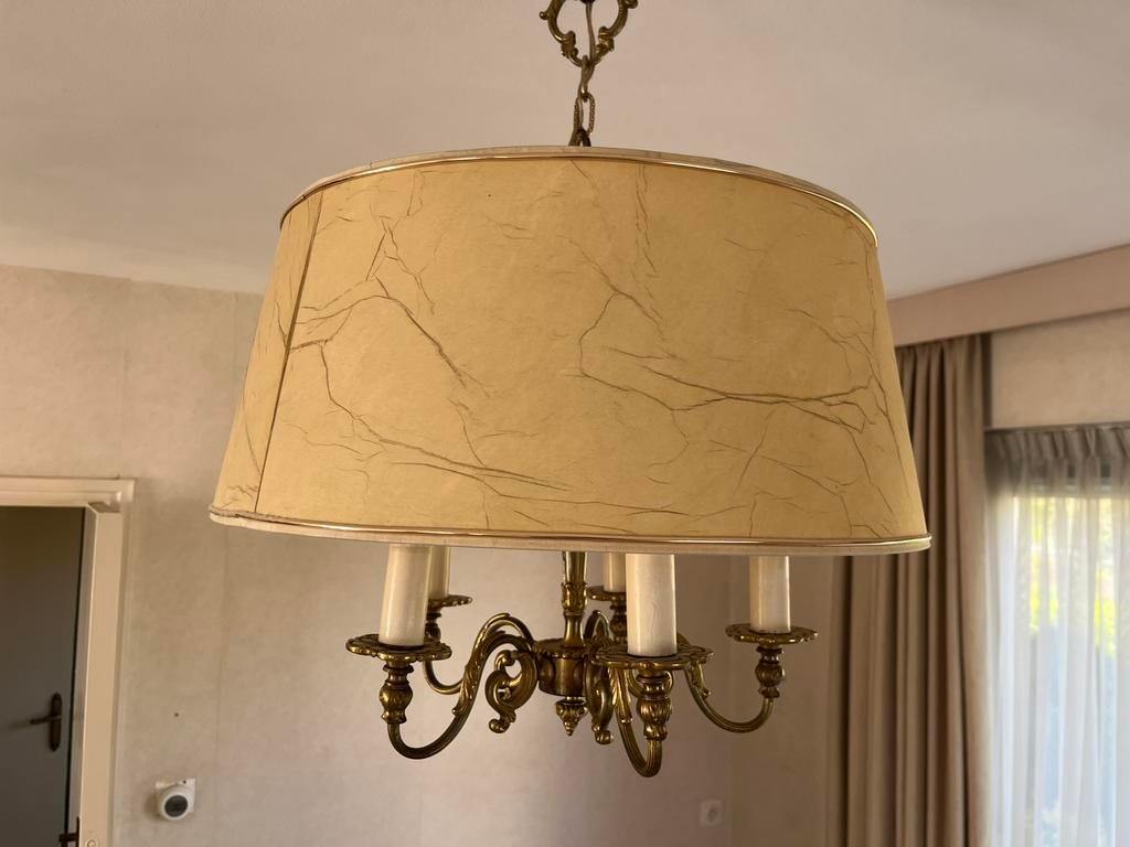 Vintage plafondlamp 5 lichten hanglamp, Ophalen, Gebruikt, Stof, Vintage