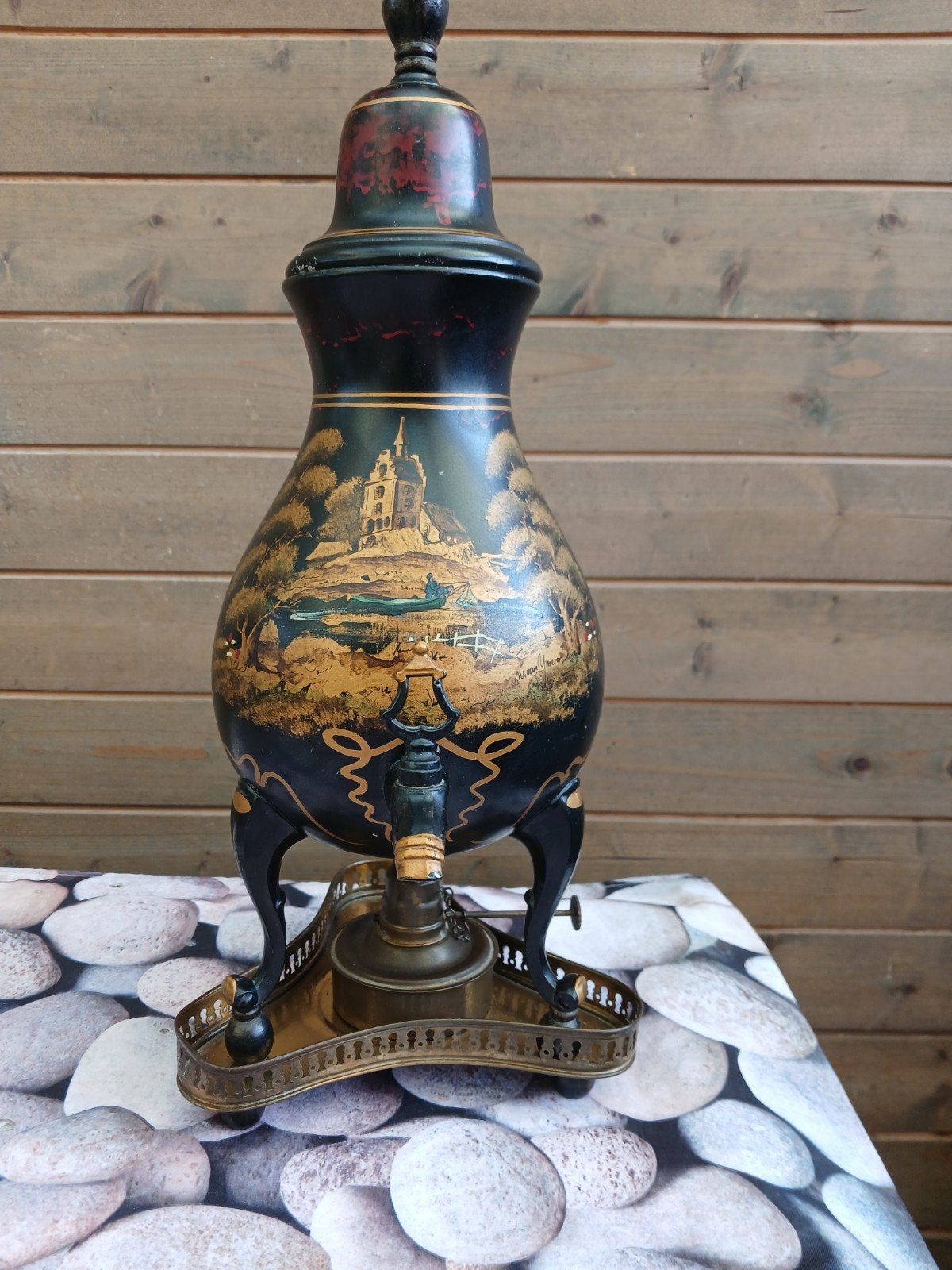 Antieke Samovar met Handgeschilderd Landschap, Ophalen of Verzenden