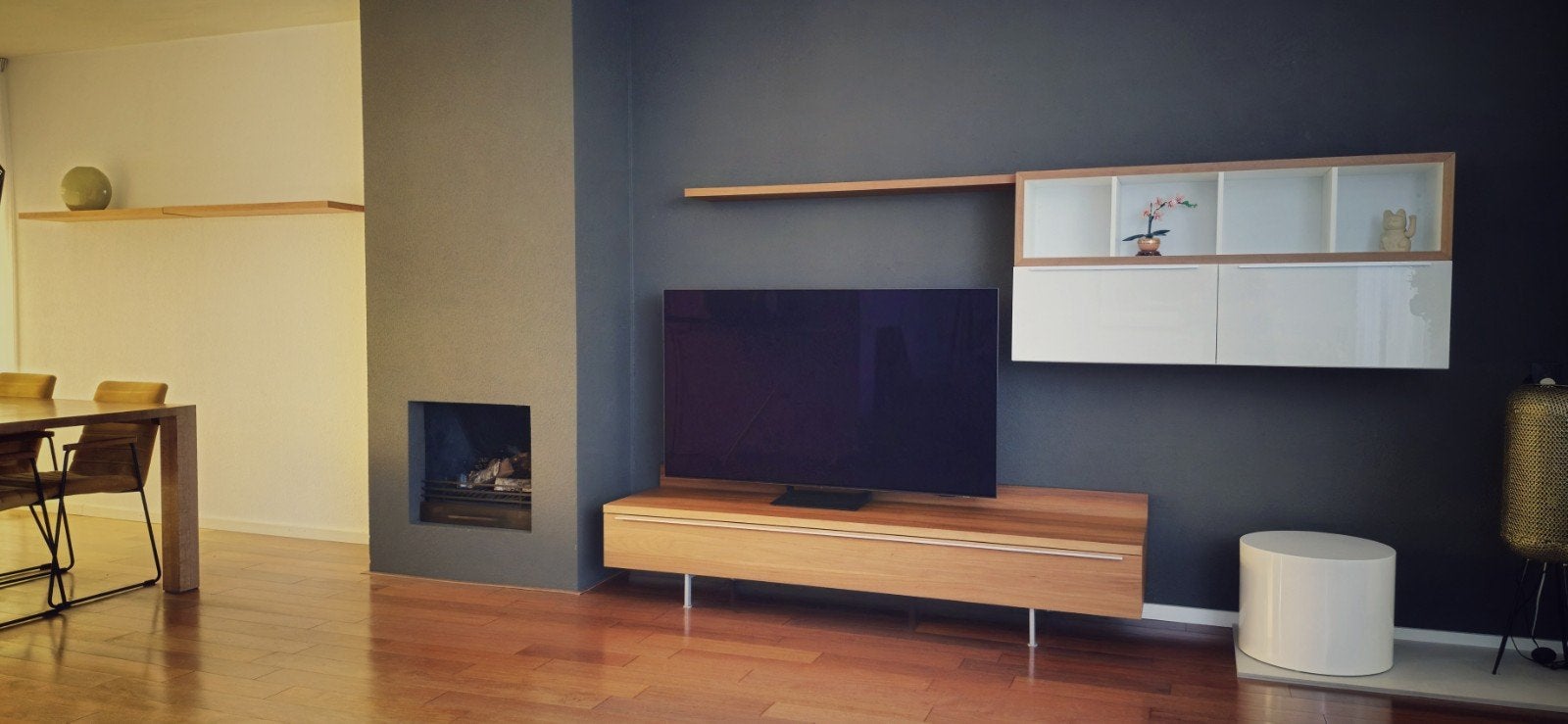 Hülsta Now! (no.7) notenhout design tv/wandmeubel - Modulair, Ophalen, Gebruikt, 200 cm of meer, 200 cm of meer