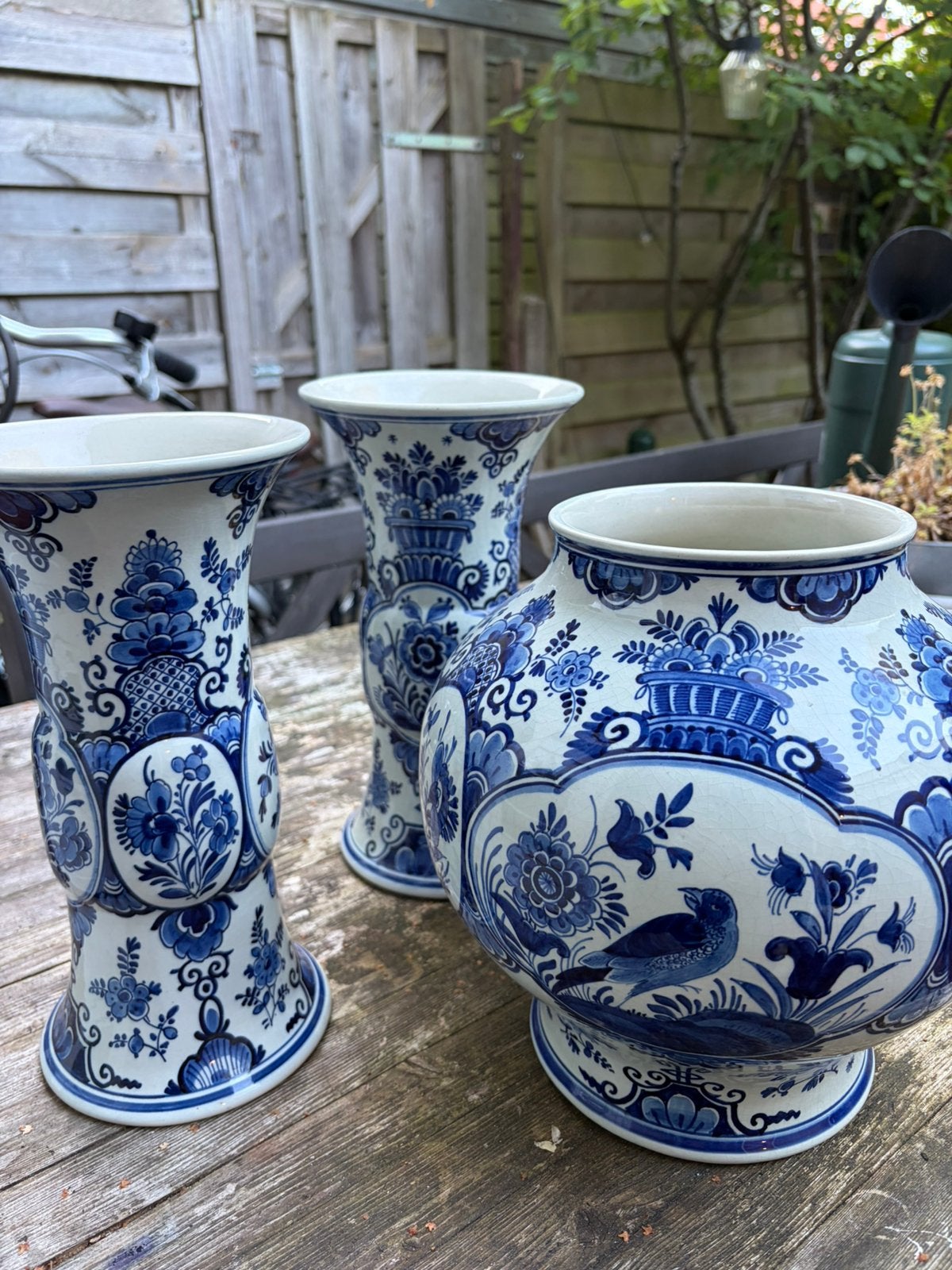 Set van 3 vintage Delfts blauwe vazen – gemerkt 1920, Antiek en Kunst, Antiek | Vazen, Ophalen