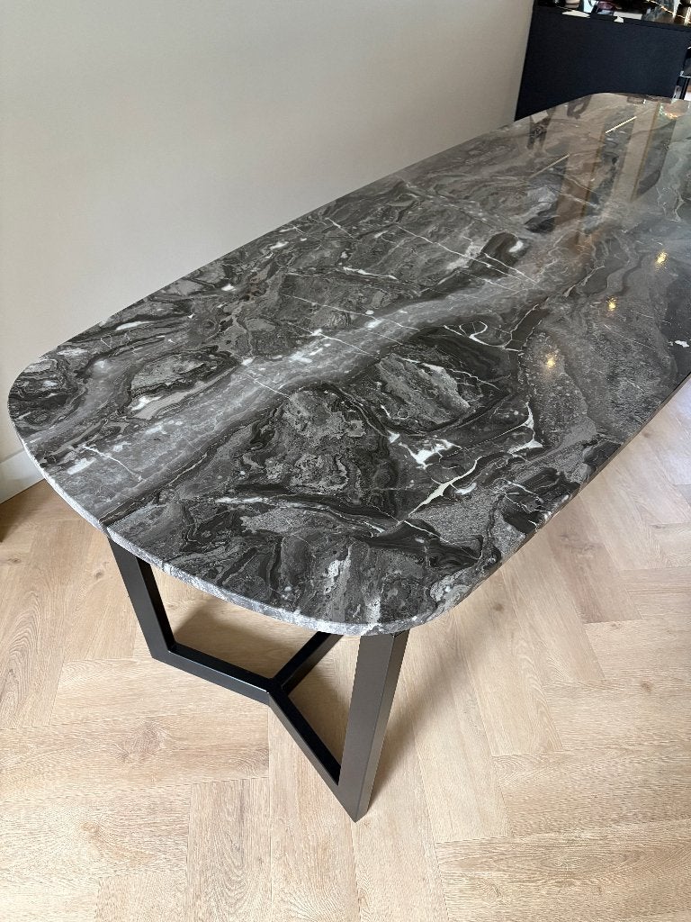 Marmeren Arabescato Orobico ovale eettafel 260x100 cm, Ophalen, Overige materialen, Marmer, 100 tot 150 cm