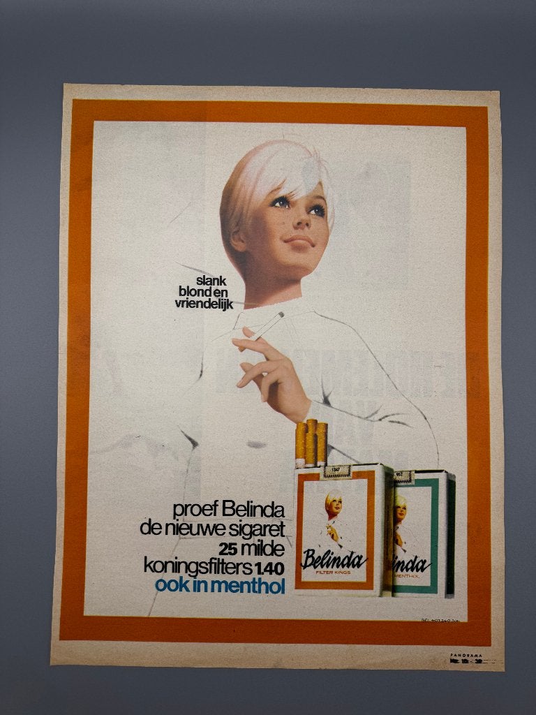 Originele Vintage Belinda Sigaretten Reclame, Ophalen of Verzenden, Gebruikt, Overige typen