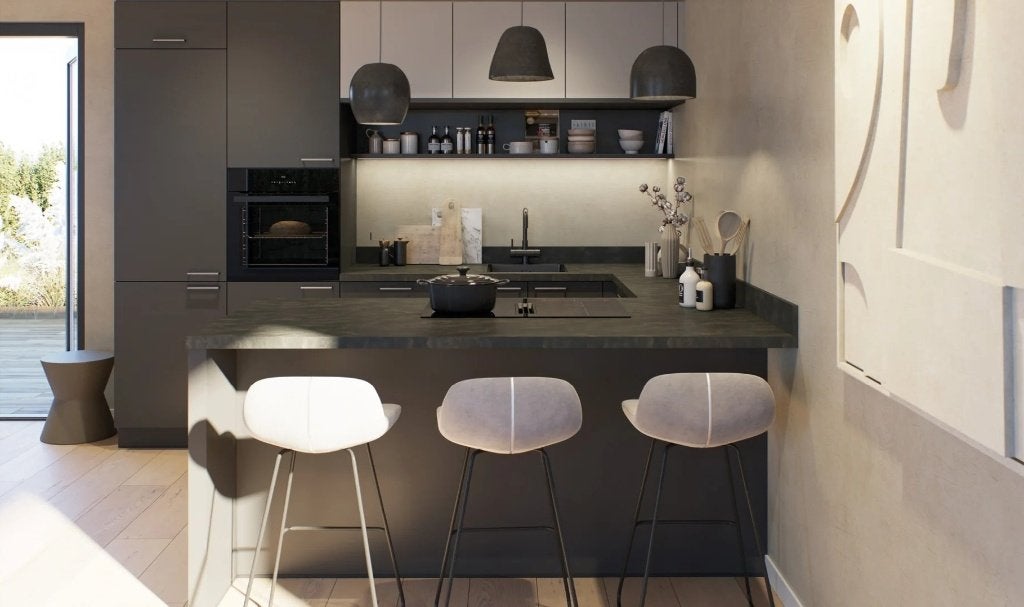 Showroomkeuken Franchetti Lavazwart, 50% korting!!!, Huis en Inrichting, Ophalen, U-keuken, Zwart, Nieuw