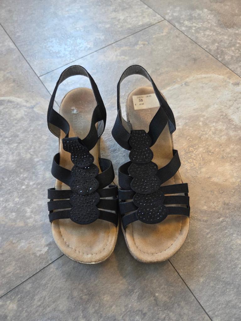 Sandalen Rieker mt 39, Kleding | Dames, Schoenen, Ophalen of Verzenden, Zo goed als nieuw, Zwart, Sandalen of Muiltjes