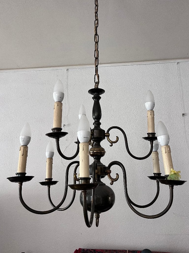 Vlaamse kroonluchter - brons - Flemish chandelier, Huis en Inrichting, Lampen | Kroonluchters, Ophalen, Gebruikt, Overige materialen