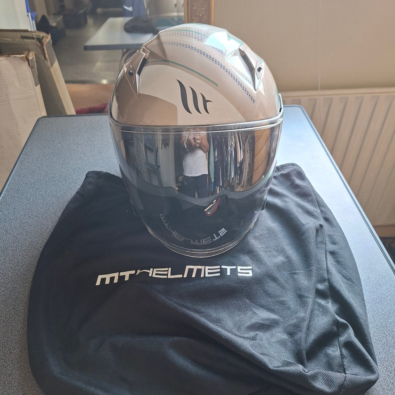 MT Helmets Sport Jet 2.1 Duct Jethelm - Beige/Groen - Maat M, Overige merken, M, Jethelm, Ophalen of Verzenden